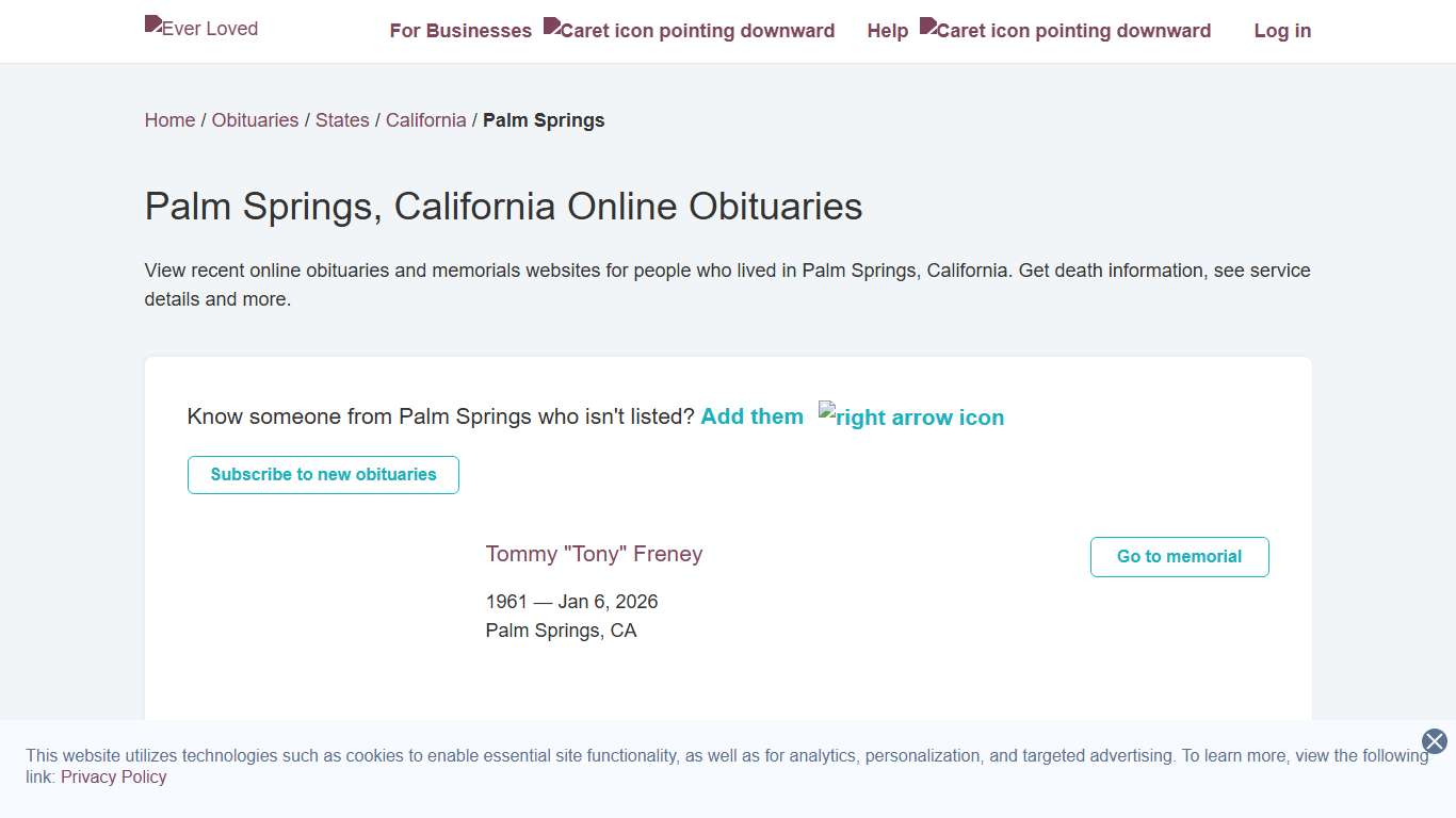 Palm Springs, California Online Obituaries | Ever Loved