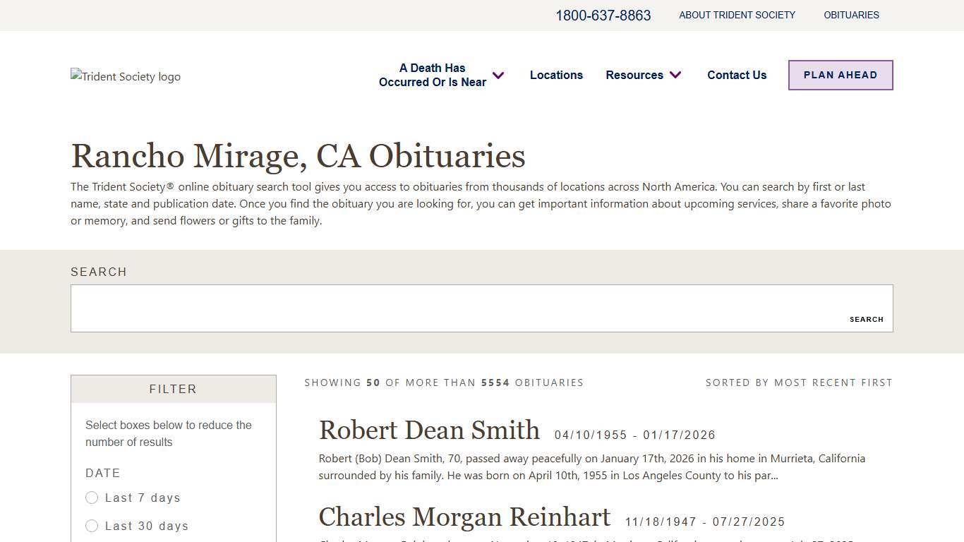 Rancho Mirage, CA Obituaries | Find Rancho Mirage Obituaries