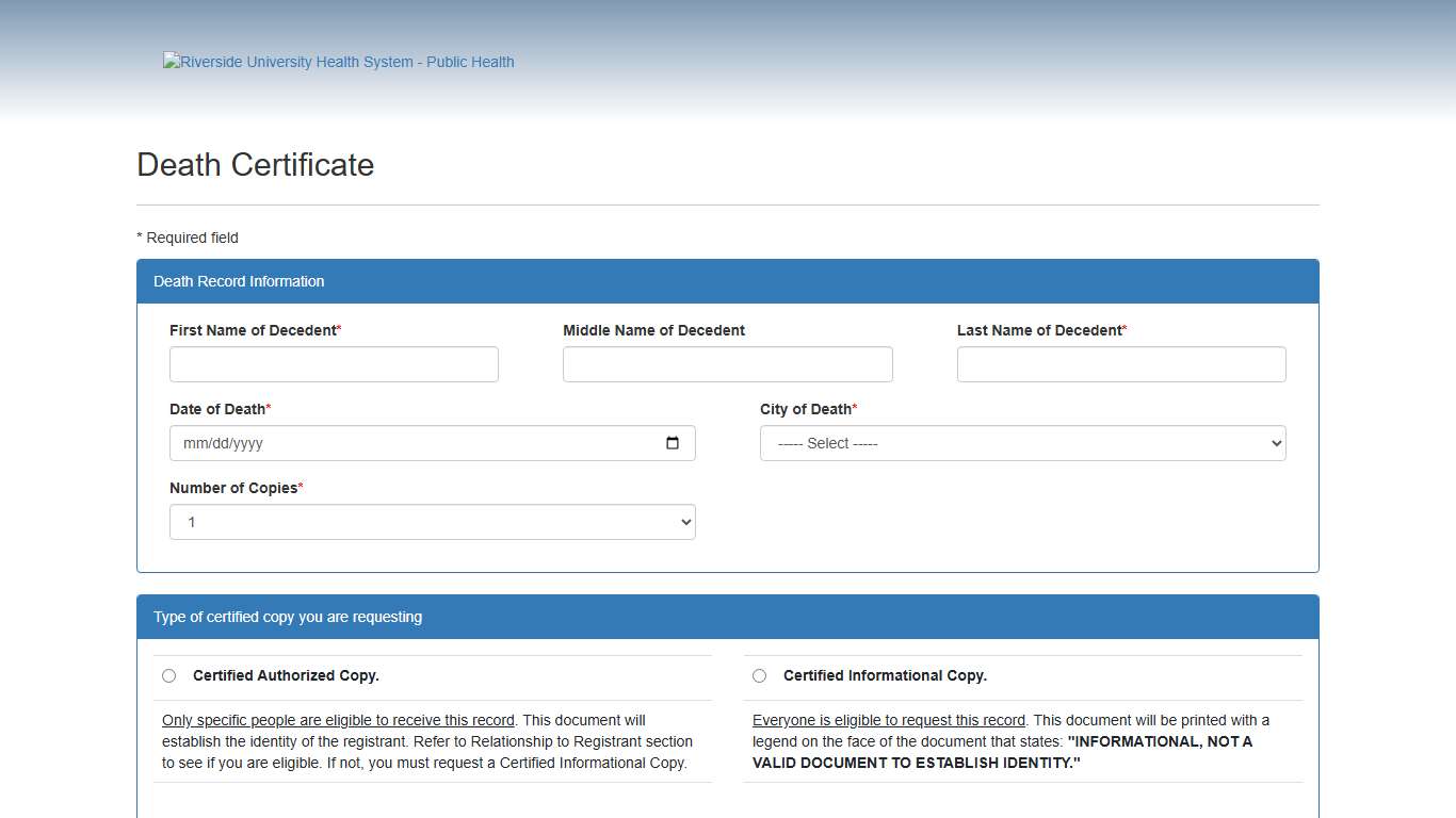 Death Certificate - Vital Records